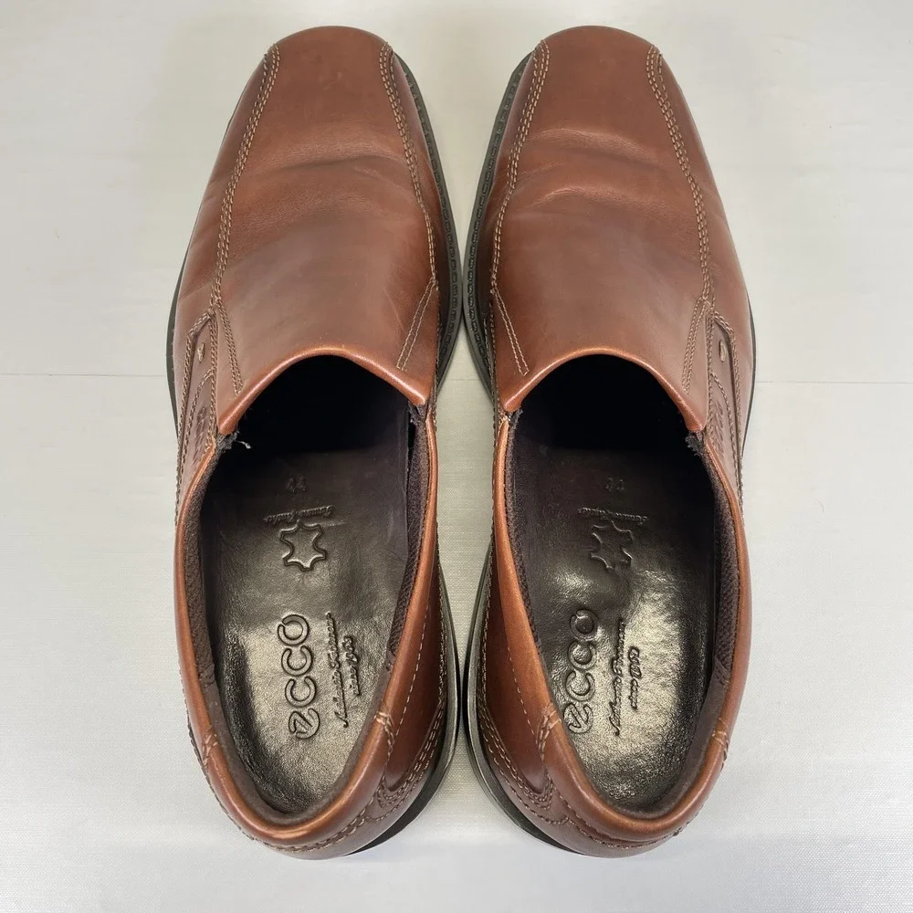 Ecco Oxford Shoes Mens Size 10 EU 44 Brown Leather Slip On Comfort Dress Casual